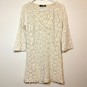 a.n.a Sz Small Off-White Cream Crochet Boho Hippie Beach Swim Coverup